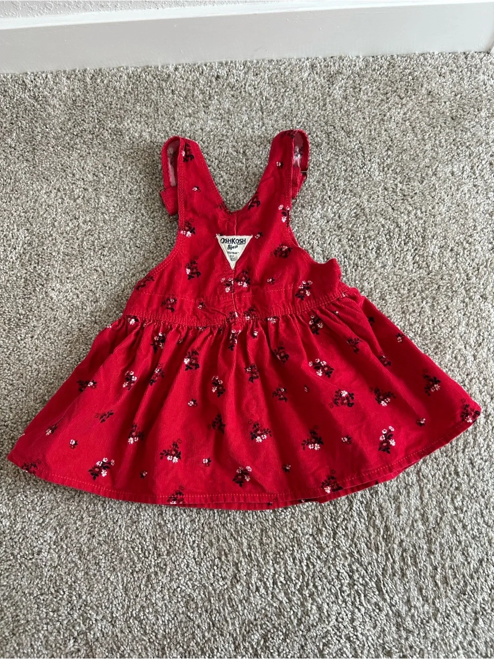 OshKosh B'gosh Red Floral Corduroy Overall Dress